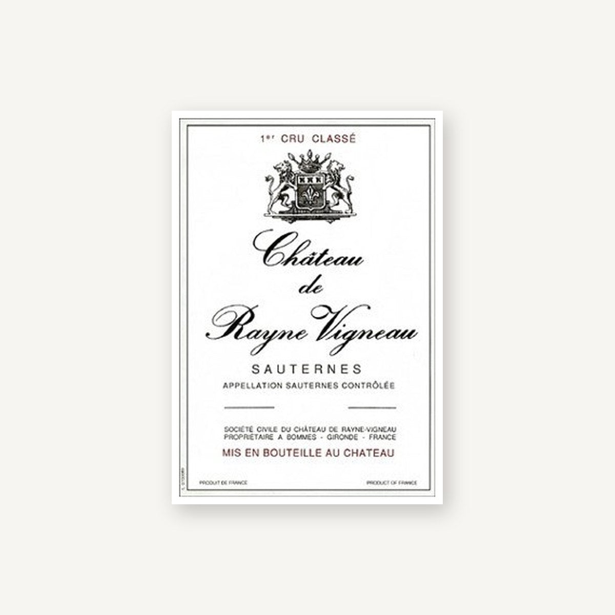 Chateau de Rayne Vigneau Sauternes 1949 AOC 0,75l — wine label