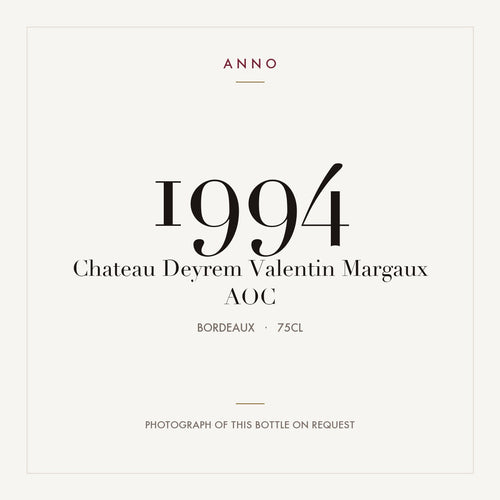 Chateau Deyrem Valentin Margaux 1994 AOC 0,75l from Bordeaux — ANNO vintage card; photograph of the actual bottle available on request