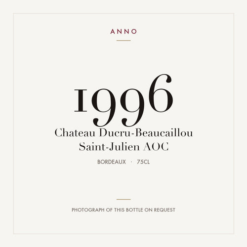 Chateau Ducru-Beaucaillou Saint-Julien 1996 AOC 0,75l from Bordeaux — ANNO vintage card; photograph of the actual bottle available on request