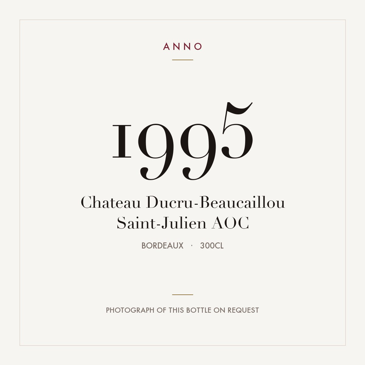 Chateau Ducru-Beaucaillou Saint-Julien 1995 AOC 3l, Bordeaux — ANNO-Jahrgangskarte; Foto der tatsächlichen Flasche auf Anfrage