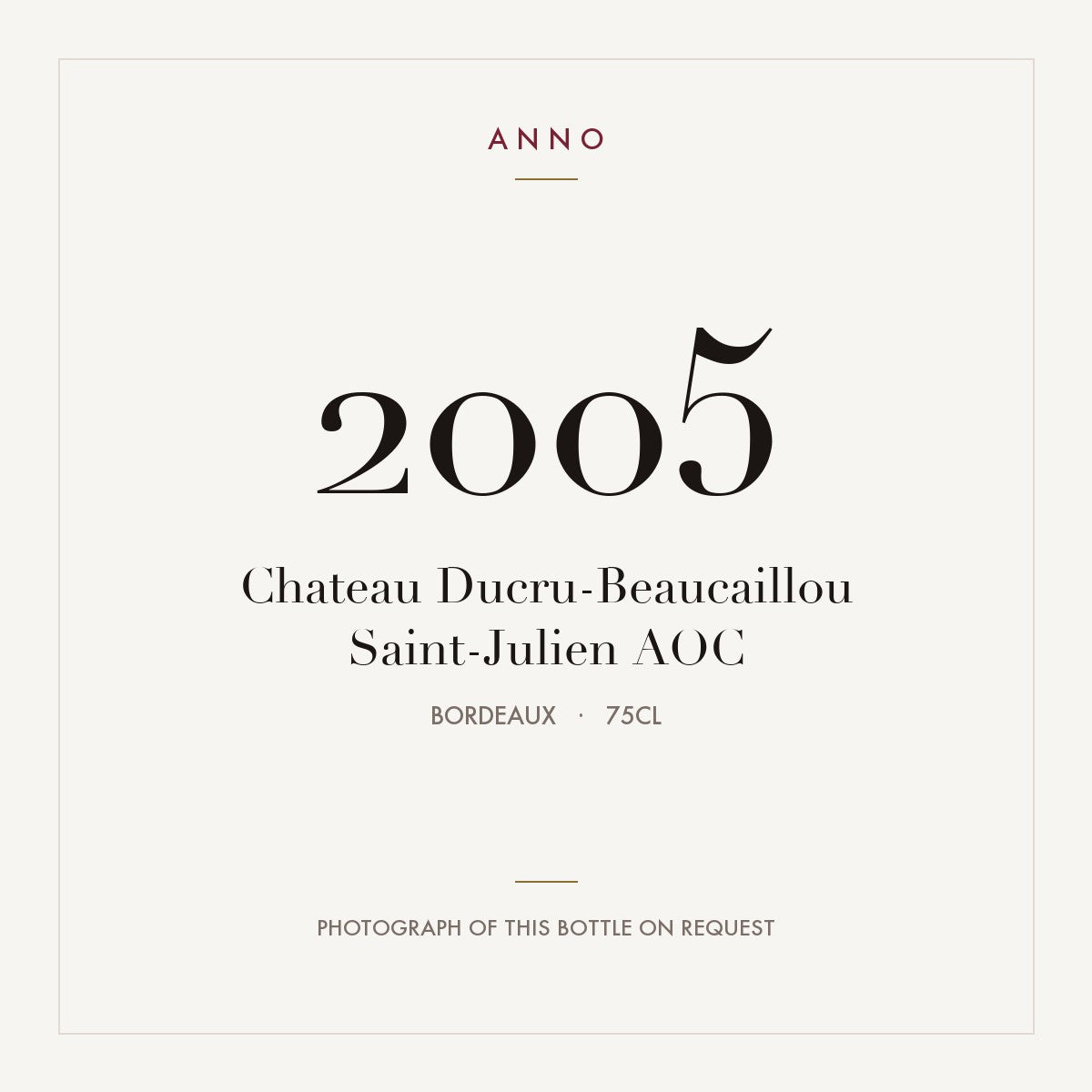Chateau Ducru-Beaucaillou Saint-Julien 2005 AOC 0,75l from Bordeaux — ANNO vintage card; photograph of the actual bottle available on request