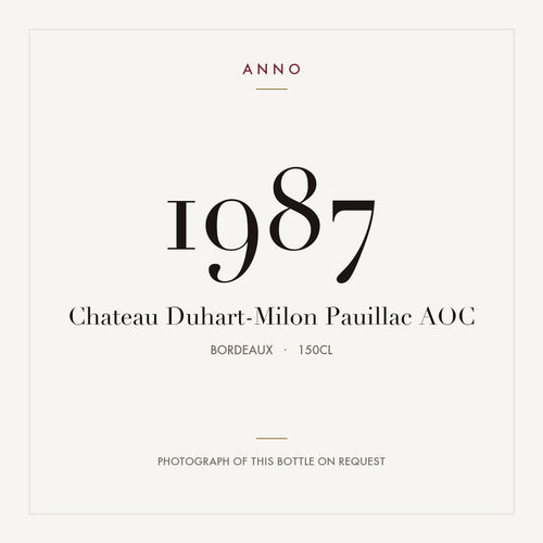Chateau Duhart-Milon Pauillac 1987 AOC 1,5l, Бордо — карточка урожая ANNO; фото настоящей бутылки по запросу