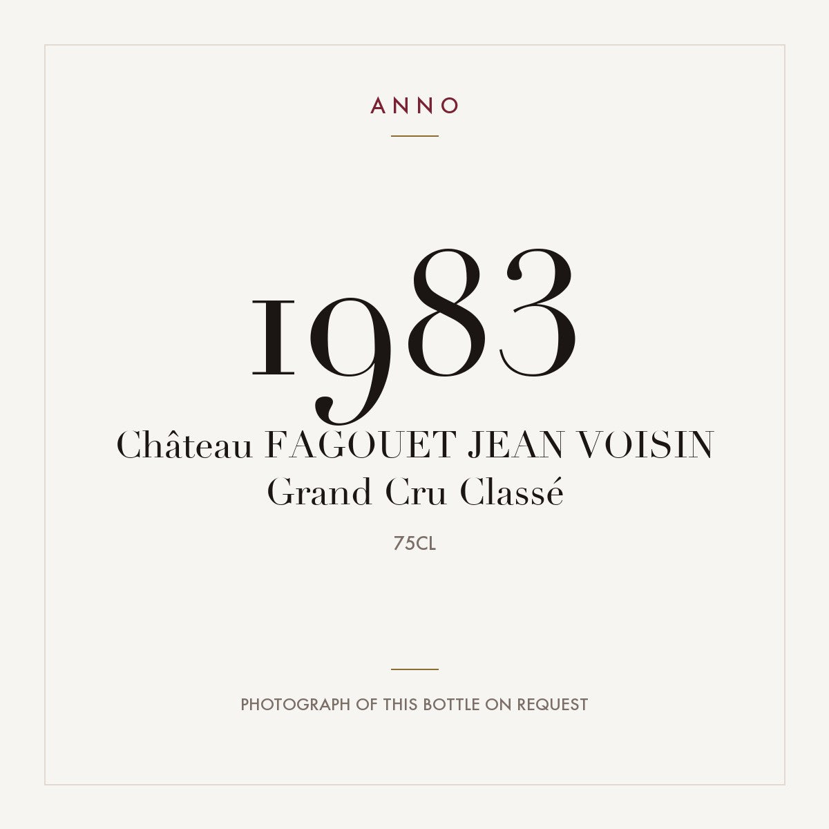 Chateau Jean Voisin Saint-Emilion Grand Cru 1983 AOC 0,75l — ANNO vintage card; photograph of the actual bottle available on request