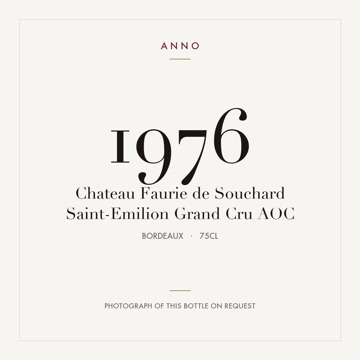Chateau Faurie de Souchard Saint-Emilion Grand Cru 1976 AOC 0,75l from Bordeaux — ANNO vintage card; photograph of the actual bottle available on request