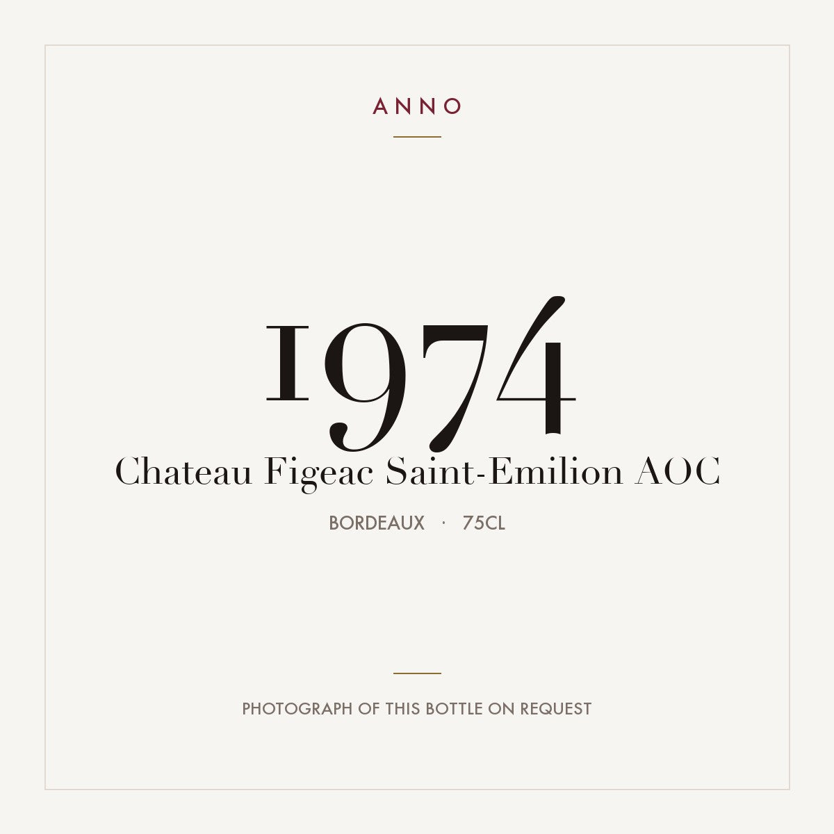 Chateau Figeac Saint-Emilion 1974 AOC 0,75l from Bordeaux — ANNO vintage card; photograph of the actual bottle available on request