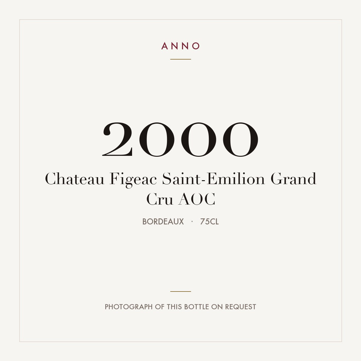 Chateau Figeac Saint-Emilion Grand Cru 2000 AOC 0,75l from Bordeaux — ANNO vintage card; photograph of the actual bottle available on request