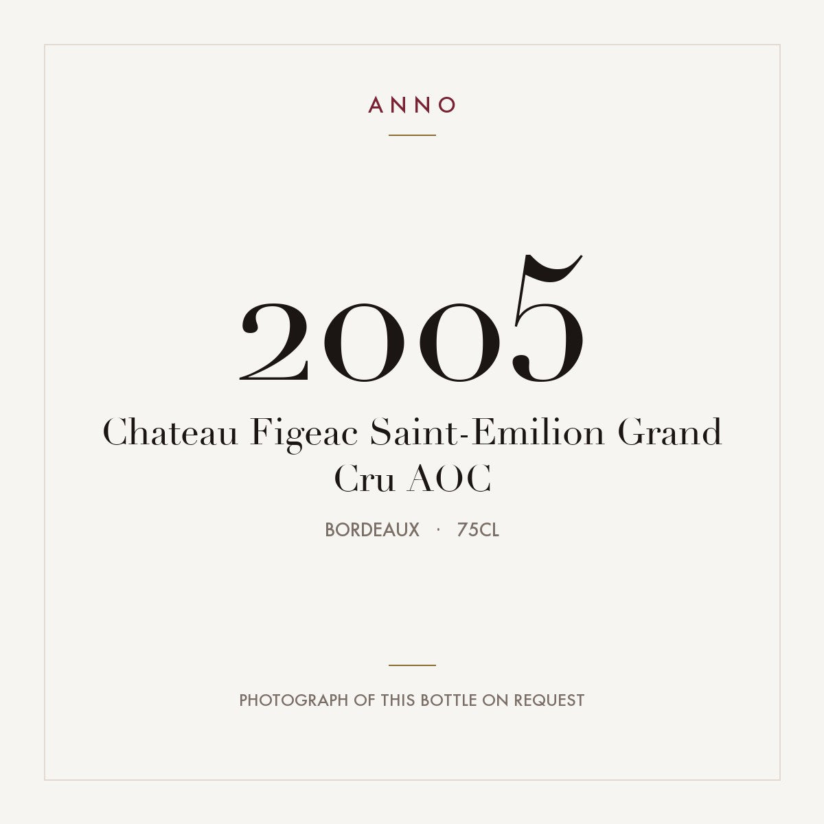 Chateau Figeac Saint-Emilion Grand Cru 2005 AOC 0,75l, Bordeaux — ANNO-Jahrgangskarte; Foto der tatsächlichen Flasche auf Anfrage