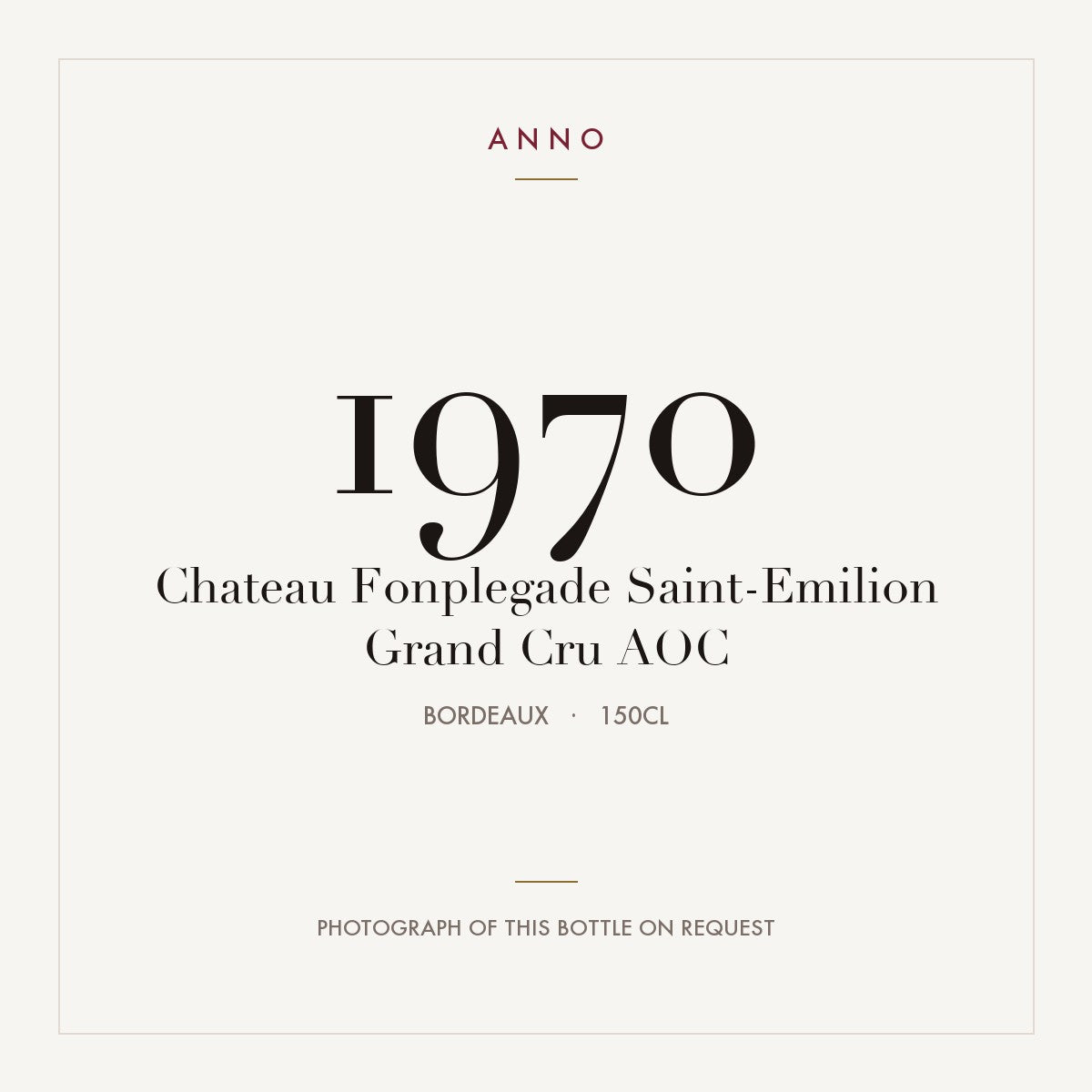 Chateau Fonplegade Saint-Emilion Grand Cru 1970 AOC 1,5l from Bordeaux — ANNO vintage card; photograph of the actual bottle available on request