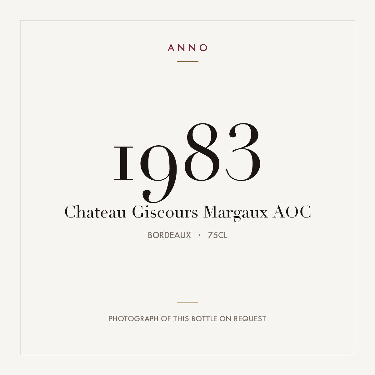 Chateau Giscours Margaux 1983 AOC 0,75l from Bordeaux — ANNO vintage card; photograph of the actual bottle available on request