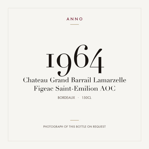Chateau Grand Barrail Lamarzelle Figeac Saint-Emilion 1964 AOC 1,5l from Bordeaux — ANNO vintage card; photograph of the actual bottle available on request