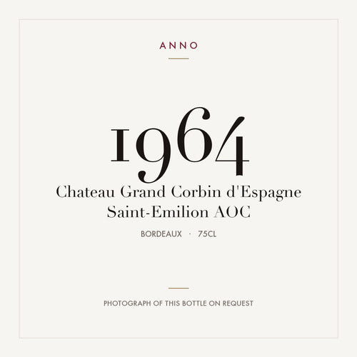 Chateau Grand Corbin d'Espagne Saint-Emilion 1964 AOC 0,75l from Bordeaux — ANNO vintage card; photograph of the actual bottle available on request