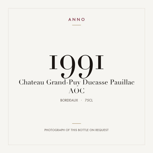 Chateau Grand-Puy Ducasse Pauillac 1991 AOC 0,75l from Bordeaux — ANNO vintage card; photograph of the actual bottle available on request