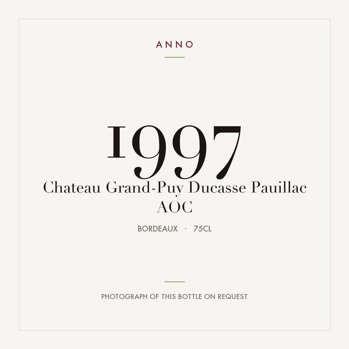 Chateau Grand-Puy Ducasse Pauillac 1997 AOC 0,75l from Bordeaux — ANNO vintage card; photograph of the actual bottle available on request