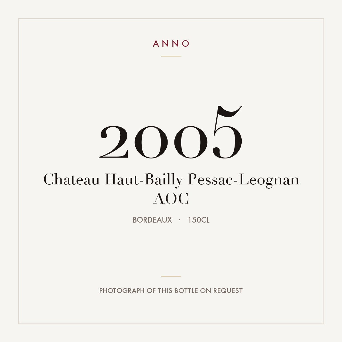 Chateau Haut-Bailly Pessac-Leognan 2005 AOC 1,5l, Bordeaux — ANNO-Jahrgangskarte; Foto der tatsächlichen Flasche auf Anfrage