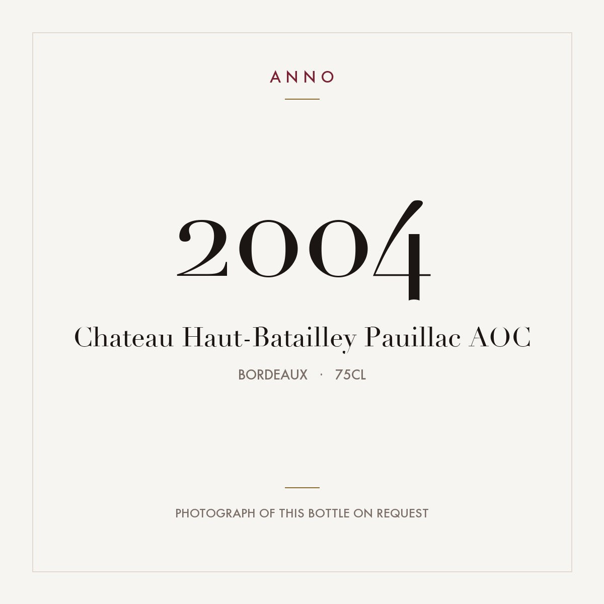 Chateau Haut-Batailley Pauillac 2004 AOC 0,75l, Bordeaux — ANNO-Jahrgangskarte; Foto der tatsächlichen Flasche auf Anfrage