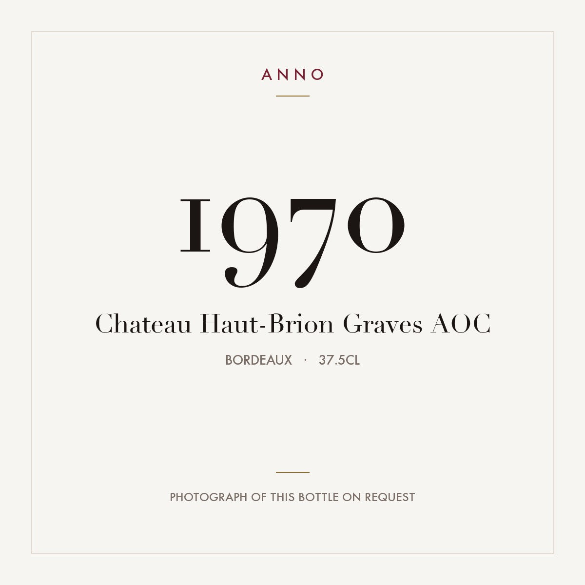 Chateau Haut-Brion Graves 1970 AOC 0,375l from Bordeaux — ANNO vintage card; photograph of the actual bottle available on request