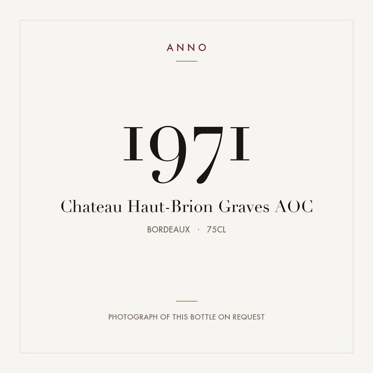 Chateau Haut-Brion Graves 1971 AOC 0,75l, Bordeaux — card dell'annata ANNO; foto della bottiglia reale disponibile su richiesta
