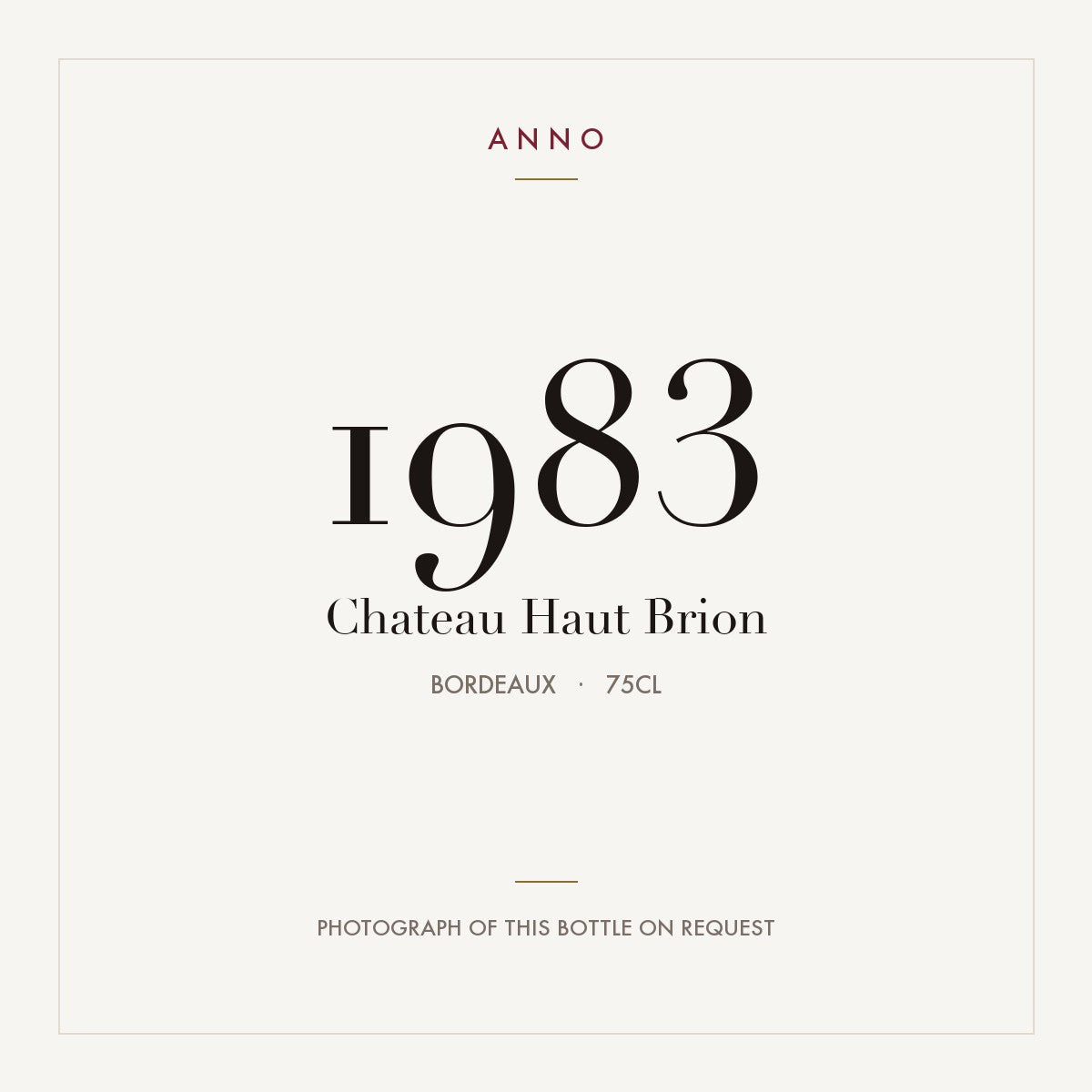 Chateau Haut-Brion Graves 1983 AOC 0,75l — carte millésime ANNO ; photo de la bouteille réelle disponible sur demande