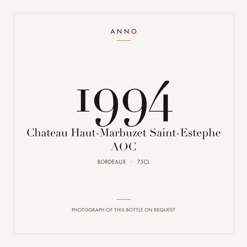 Chateau Haut-Marbuzet Saint-Estephe 1994 AOC 0,75l from Bordeaux — ANNO vintage card; photograph of the actual bottle available on request