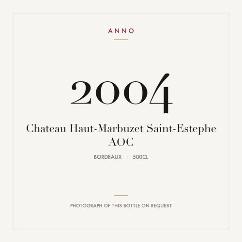 Chateau Haut-Marbuzet Saint-Estephe 2004 AOC 5l, Bordeaux — carte millésime ANNO ; photo de la bouteille réelle disponible sur demande
