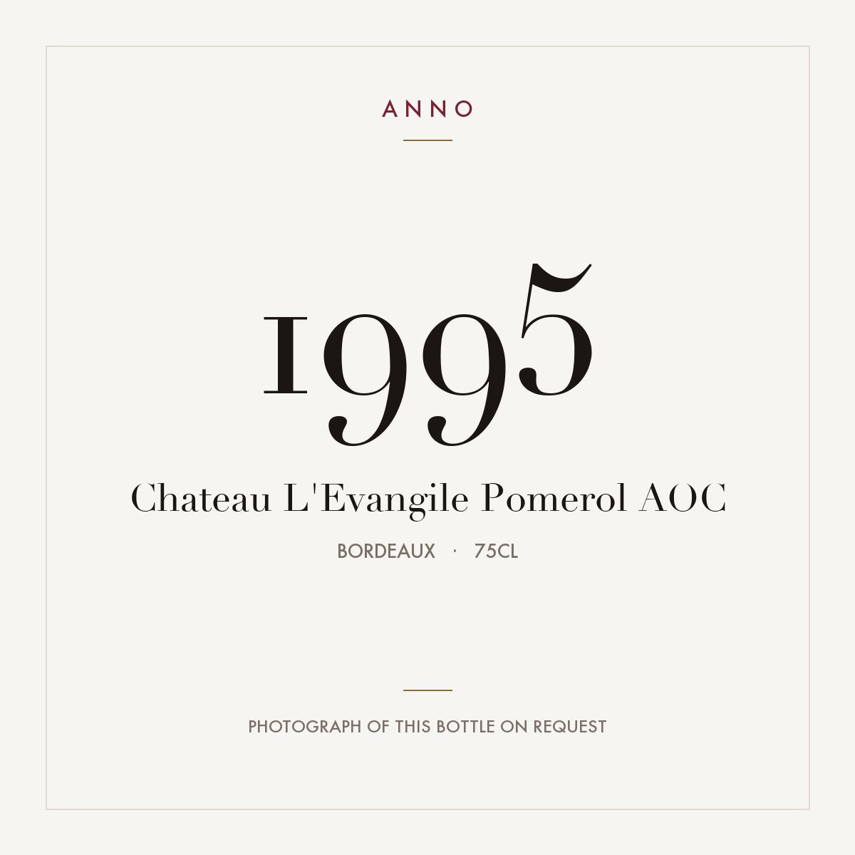 Chateau L'Evangile Pomerol 1995 AOC 0,75l from Bordeaux — ANNO vintage card; photograph of the actual bottle available on request
