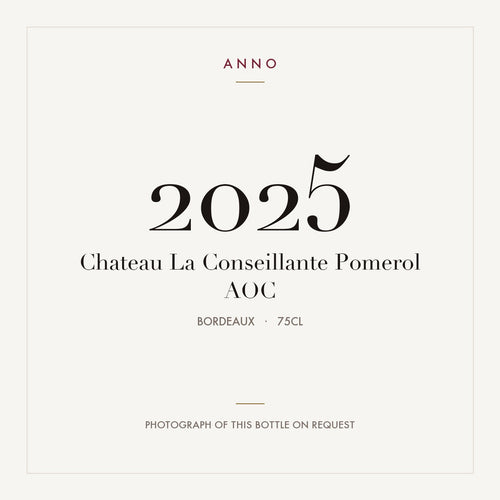 Chateau La Conseillante Pomerol 2025 AOC 0,75l, Bordeaux — carte millésime ANNO ; photo de la bouteille réelle disponible sur demande