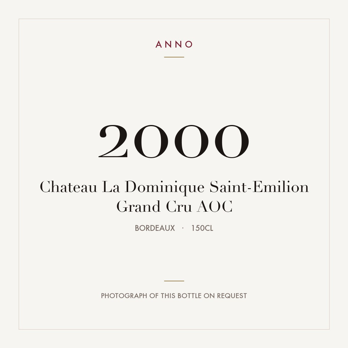 Chateau La Dominique Saint-Emilion Grand Cru 2000 AOC 1,5l from Bordeaux — ANNO vintage card; photograph of the actual bottle available on request