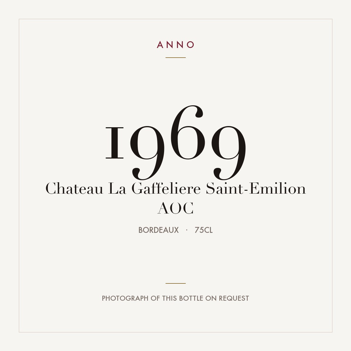 Chateau La Gaffeliere Saint-Emilion 1969 AOC 0,75l from Bordeaux — ANNO vintage card; photograph of the actual bottle available on request