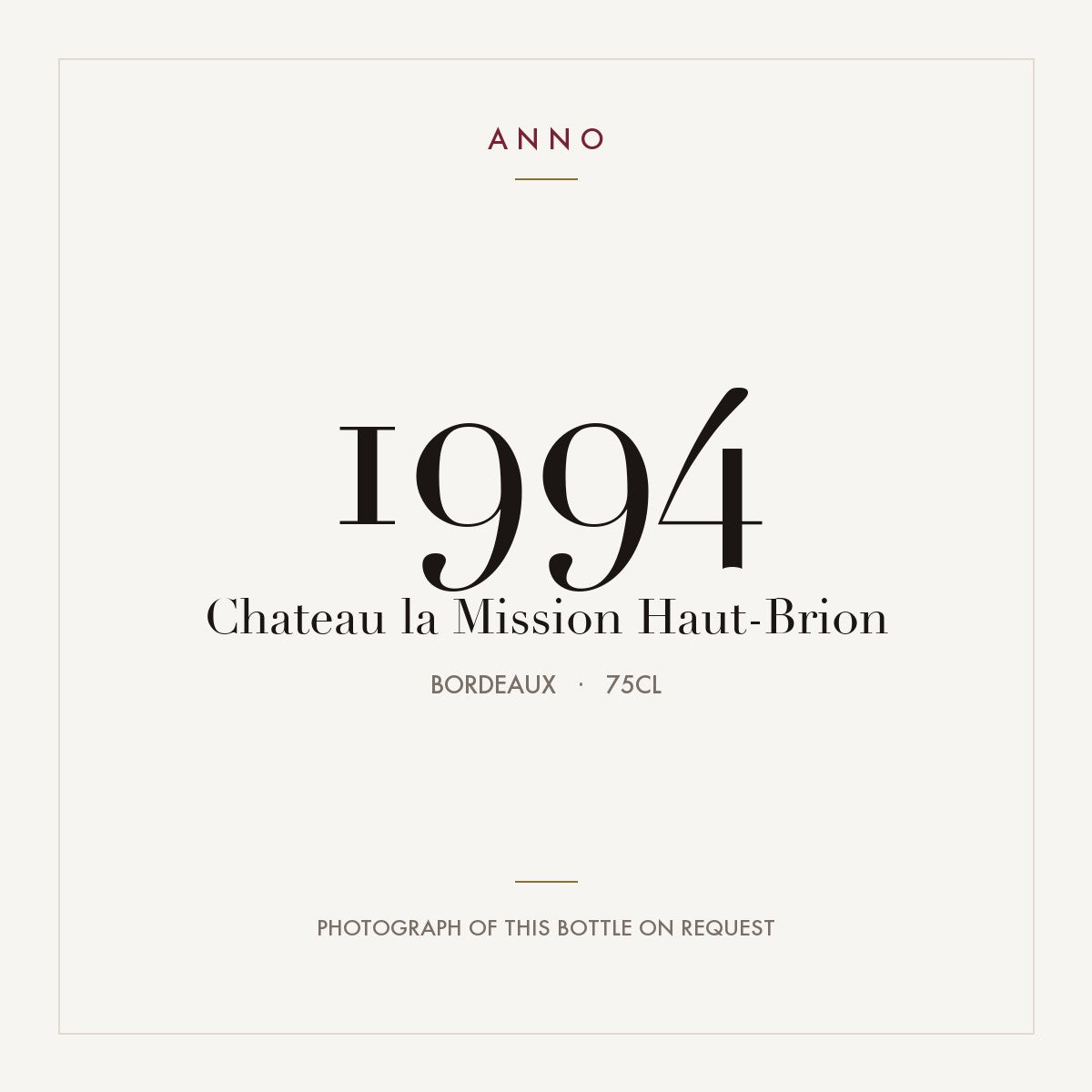 Chateau La Mission Haut-Brion Pessac-Leognan 1994 AOC 0,75l — carte millésime ANNO ; photo de la bouteille réelle disponible sur demande
