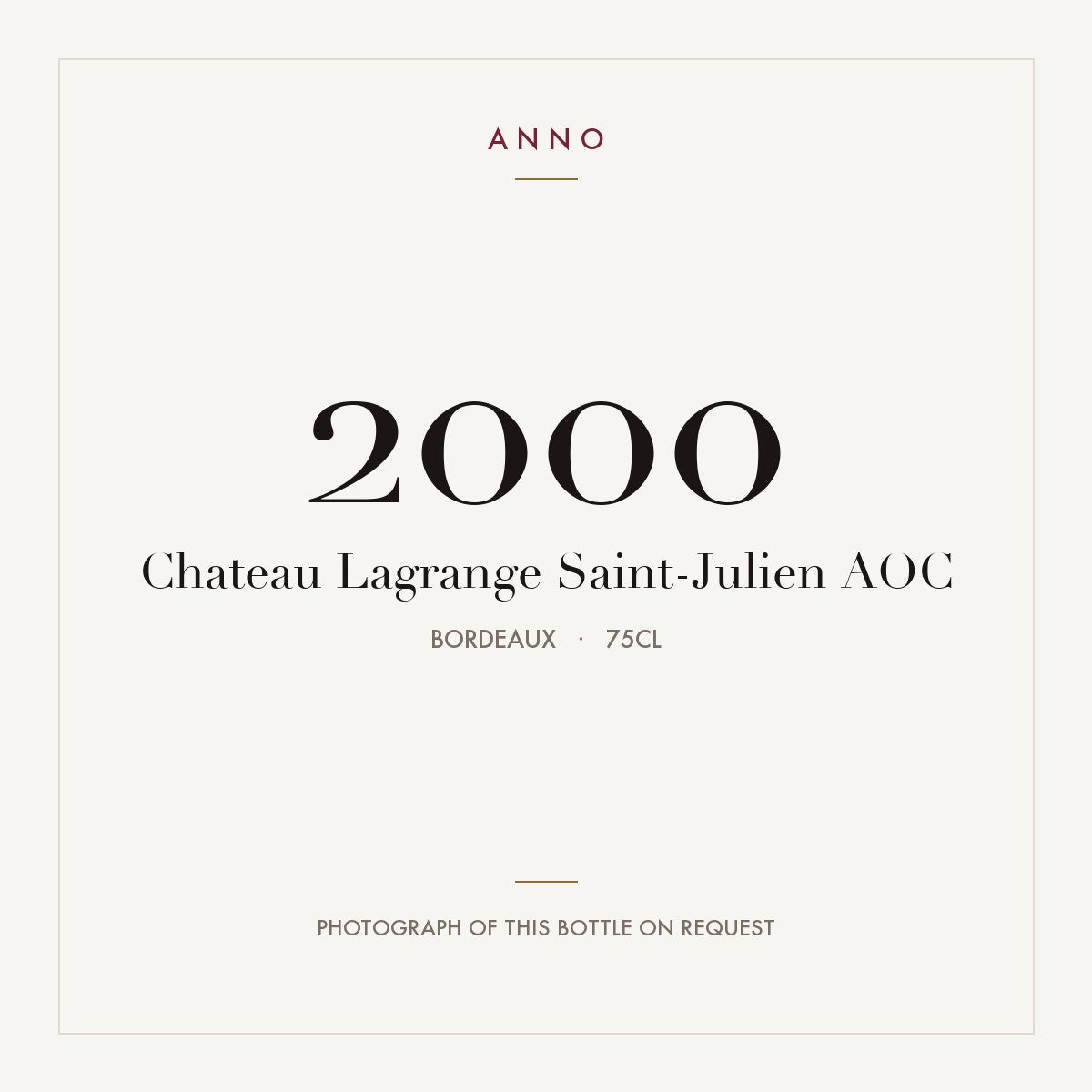 Chateau Lagrange Saint-Julien 2000 AOC 0,75l, 波爾多 — ANNO 年份卡；實際酒瓶照片可應要求提供