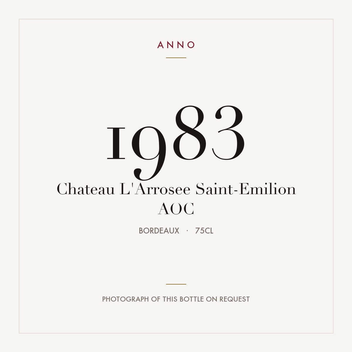 Chateau L'Arrosee Saint-Emilion 1983 AOC 0,75l from Bordeaux — ANNO vintage card; photograph of the actual bottle available on request