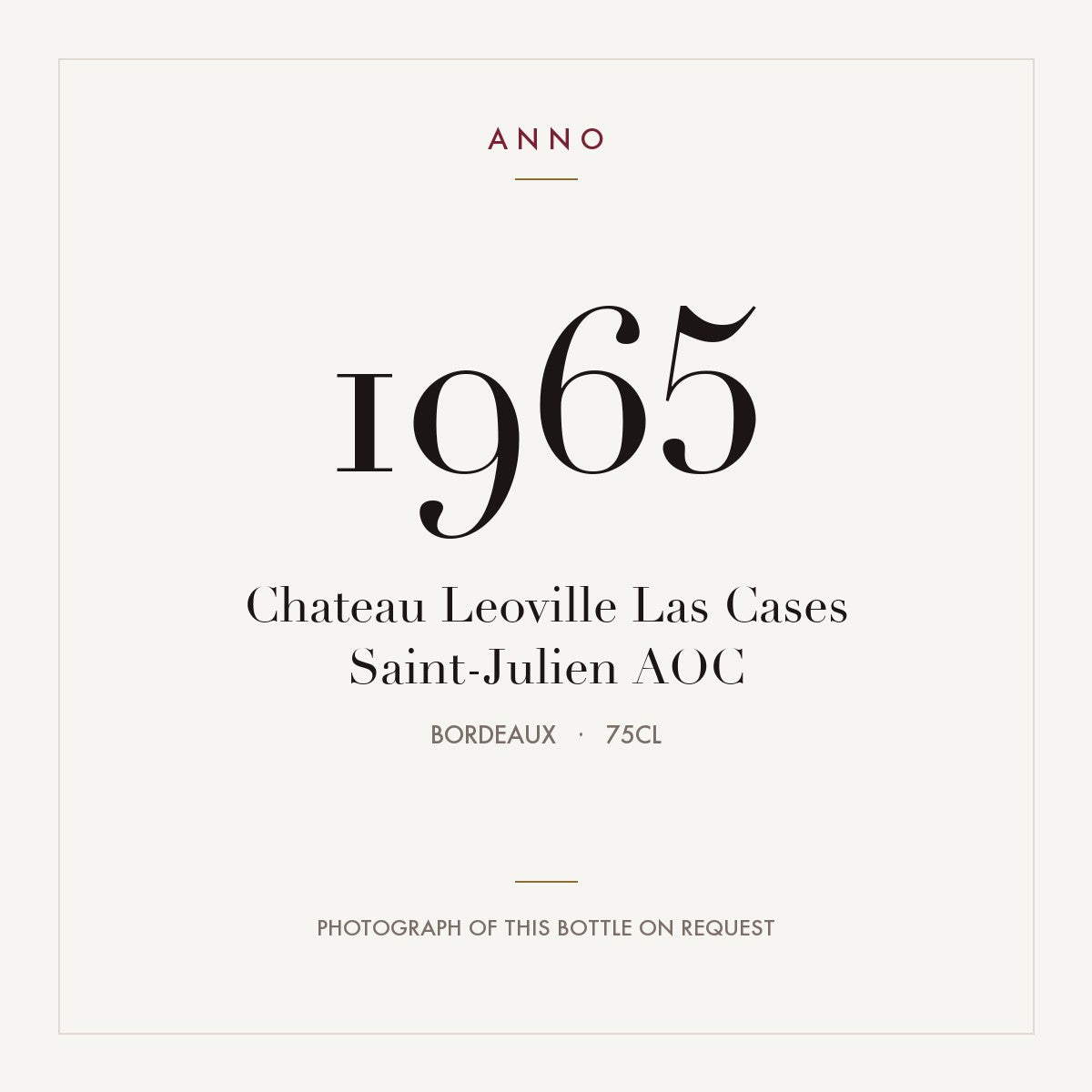 Chateau Leoville Las Cases Saint-Julien 1965 AOC 0,75l, Бордо — карточка урожая ANNO; фото настоящей бутылки по запросу