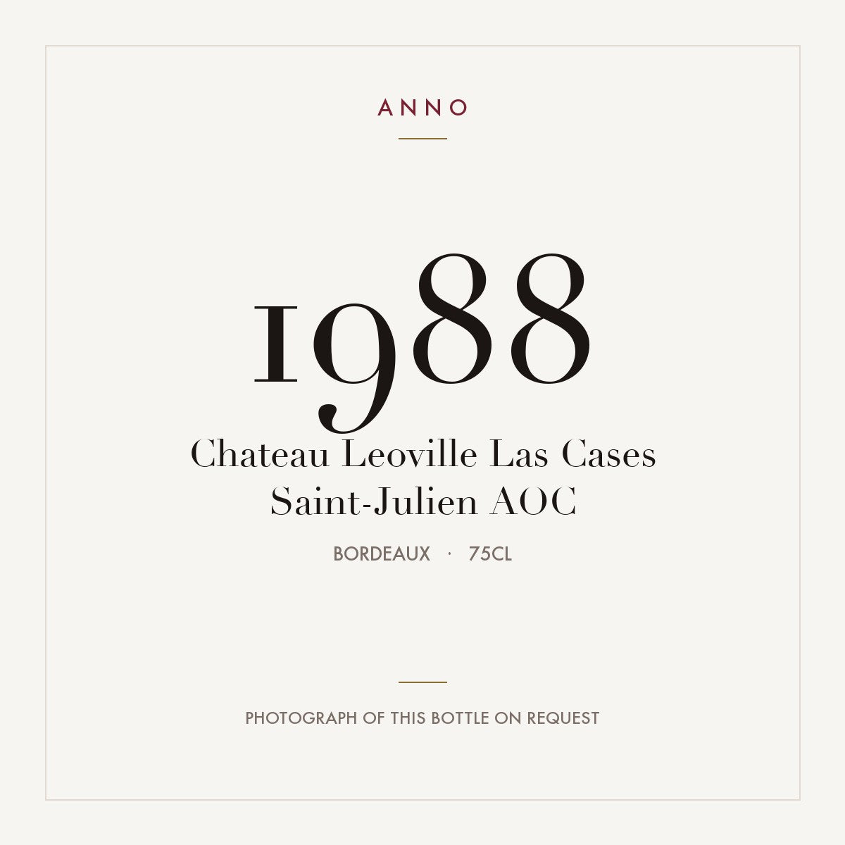 Chateau Leoville Las Cases Saint-Julien 1988 AOC 0,75l from Bordeaux — ANNO vintage card; photograph of the actual bottle available on request