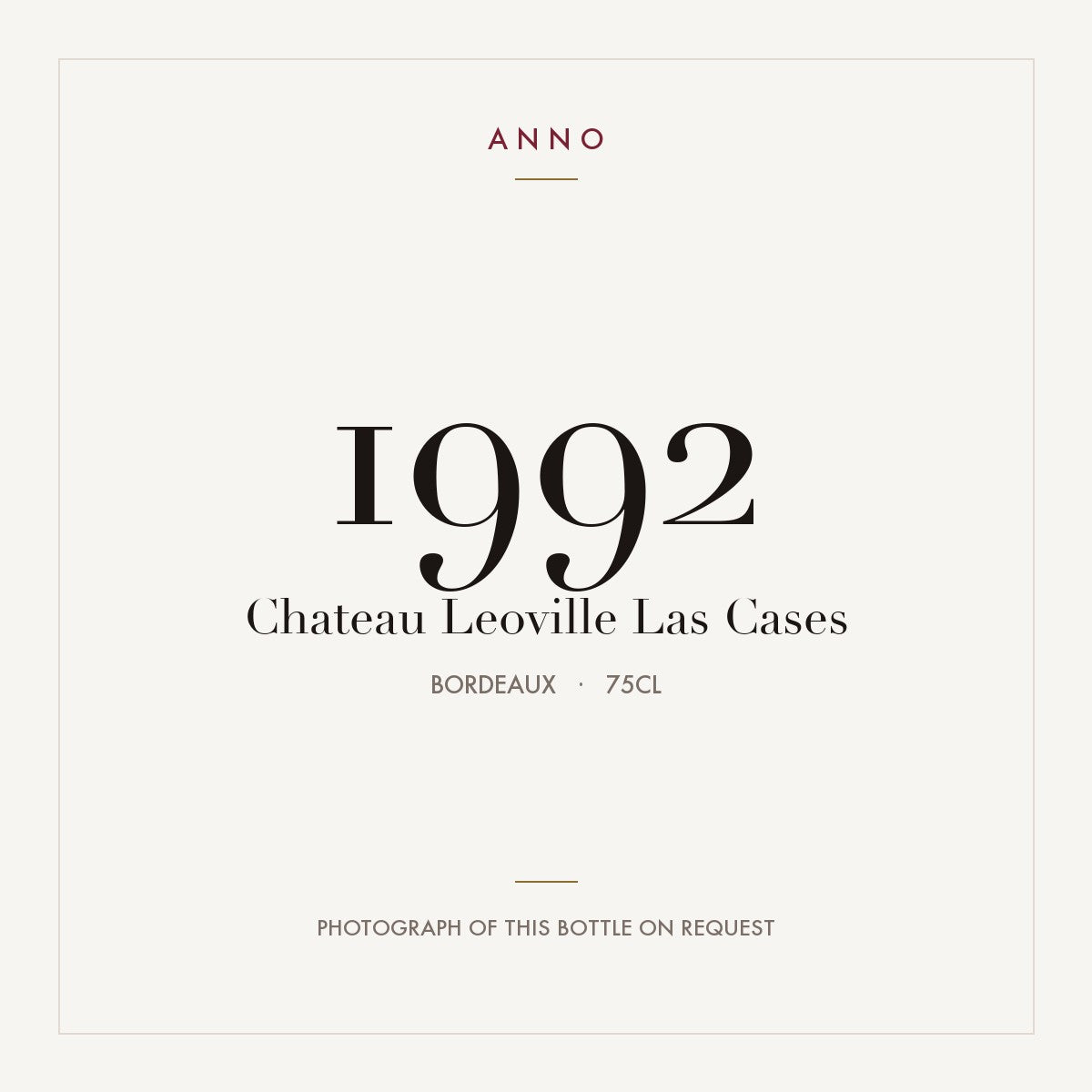 Chateau Leoville Las Cases Saint-Julien 1992 AOC 0,75l — carte millésime ANNO ; photo de la bouteille réelle disponible sur demande