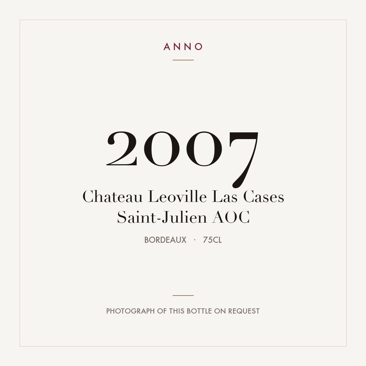 Chateau Leoville Las Cases Saint-Julien 2007 AOC 0,75l from Bordeaux — ANNO vintage card; photograph of the actual bottle available on request