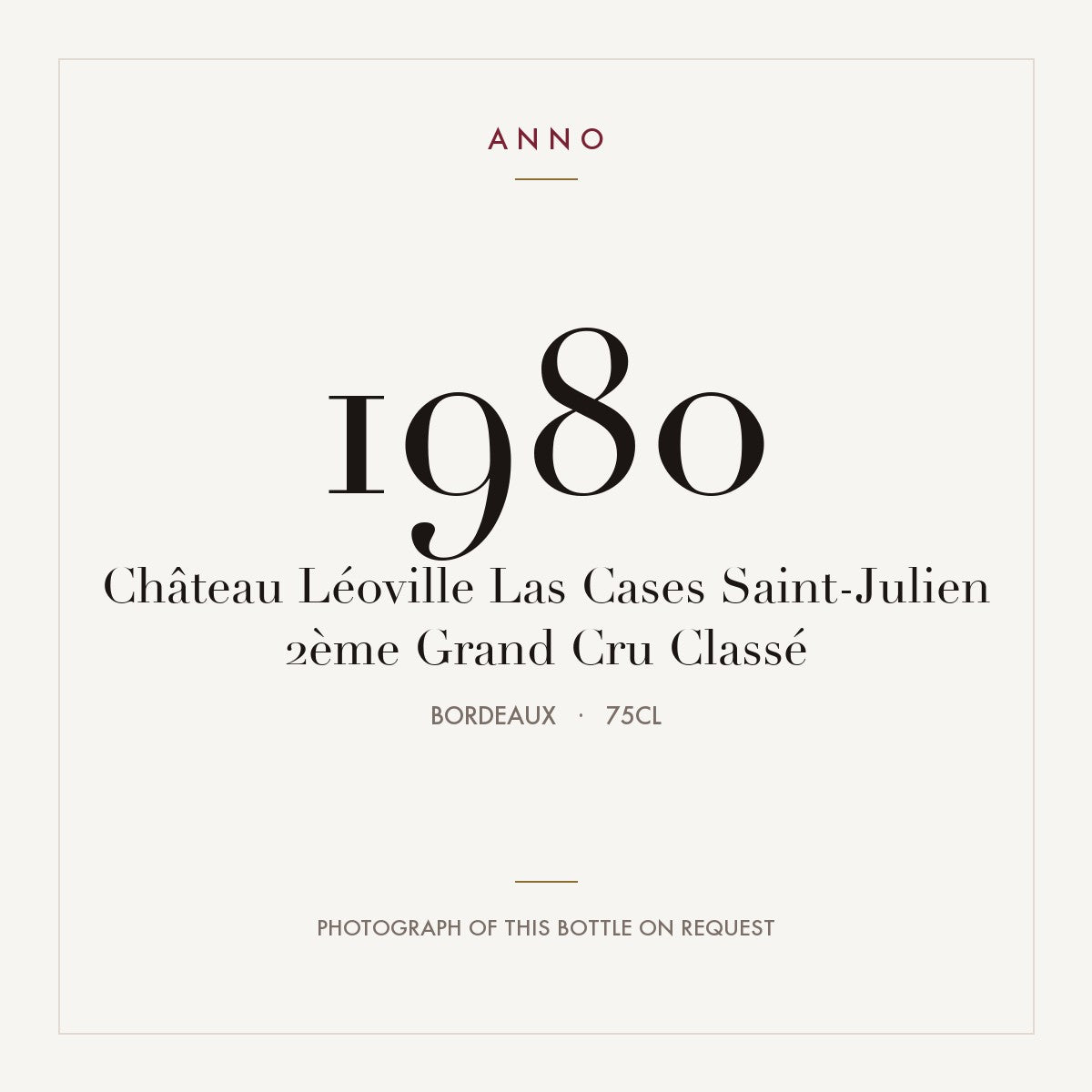 Chateau Leoville Las Cases Saint-Julien 1980 AOC 0,75l — ANNO vintage card; photograph of the actual bottle available on request