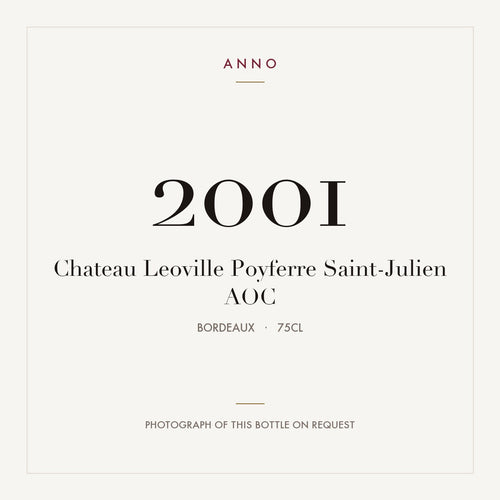 Chateau Leoville Poyferre Saint-Julien 2001 AOC 0,75l from Bordeaux — ANNO vintage card; photograph of the actual bottle available on request