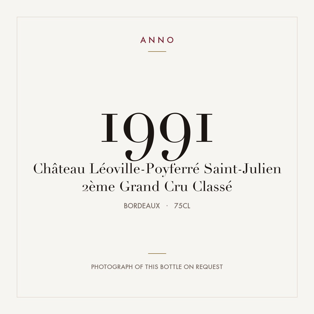 Chateau Leoville-Poyferre Saint-Julien 1991 AOC 0,75l — ANNO vintage card; photograph of the actual bottle available on request