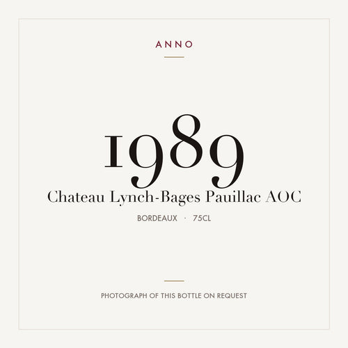 Chateau Lynch-Bages Pauillac 1989 AOC 0,75l from Bordeaux — ANNO vintage card; photograph of the actual bottle available on request
