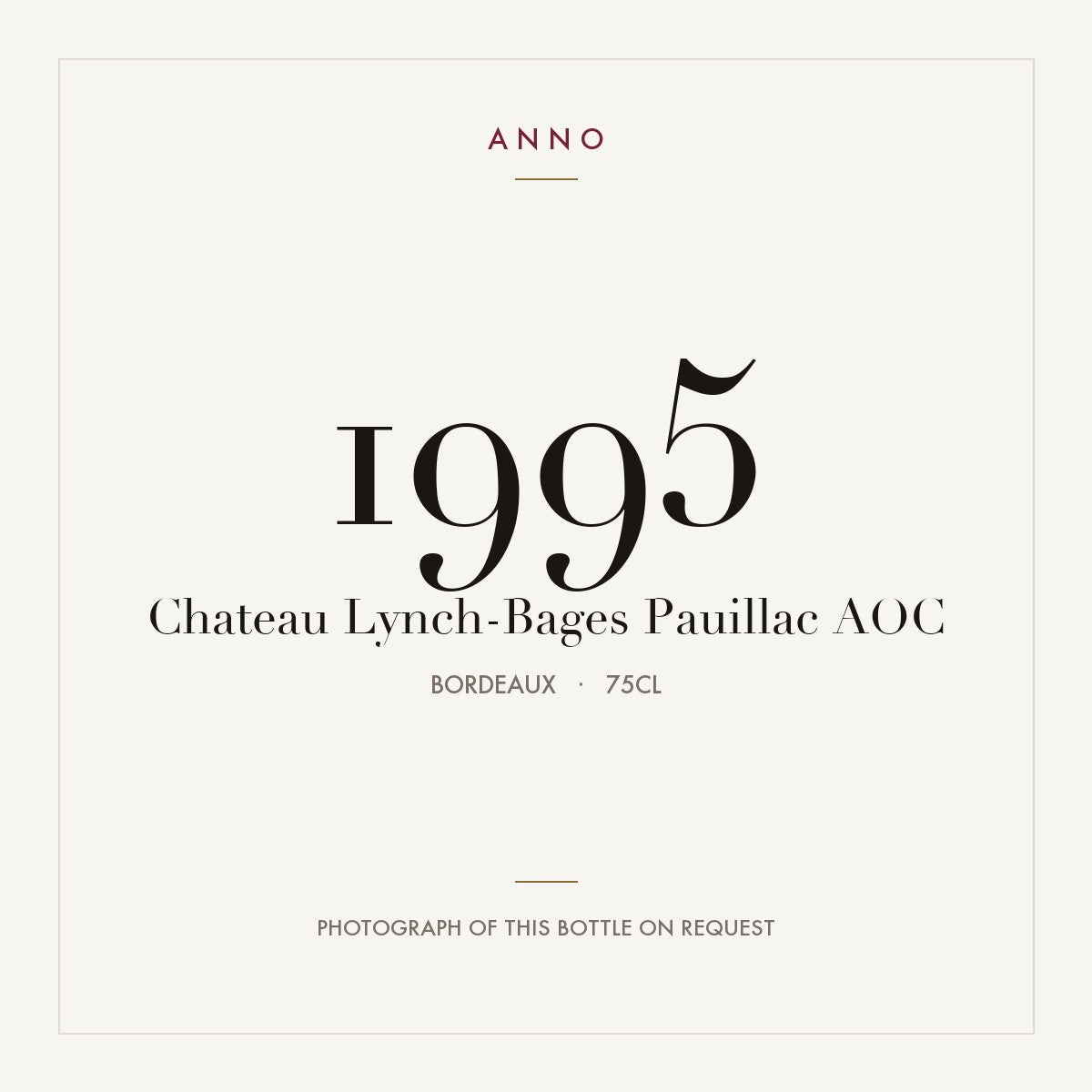 Chateau Lynch-Bages Pauillac 1995 AOC 0,75l from Bordeaux — ANNO vintage card; photograph of the actual bottle available on request