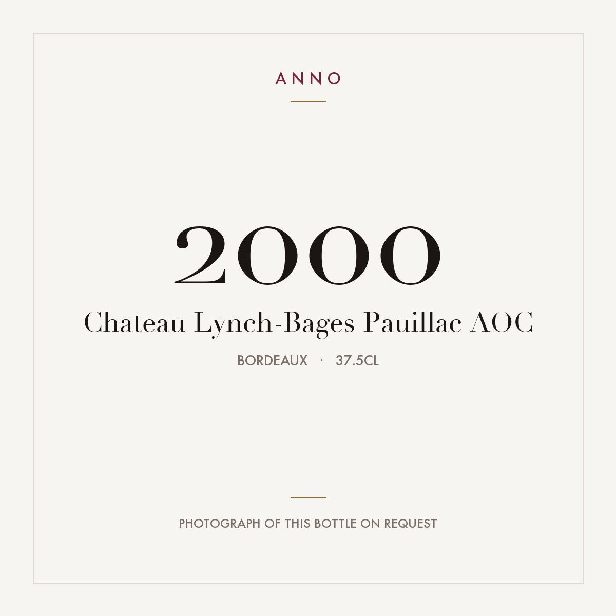 Chateau Lynch-Bages Pauillac 2000 AOC 0,375l, Bordeaux — carte millésime ANNO ; photo de la bouteille réelle disponible sur demande