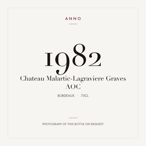 Chateau Malartic-Lagraviere Pessac-Leognan 1982 AOC 0,75l from Bordeaux — ANNO vintage card; photograph of the actual bottle available on request