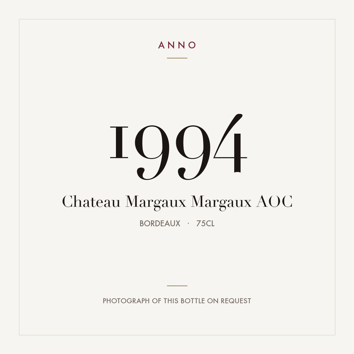 Chateau Margaux Margaux 1994 AOC 0,75l, Bordeaux — ANNO-jaargangkaart; foto van de echte fles op aanvraag