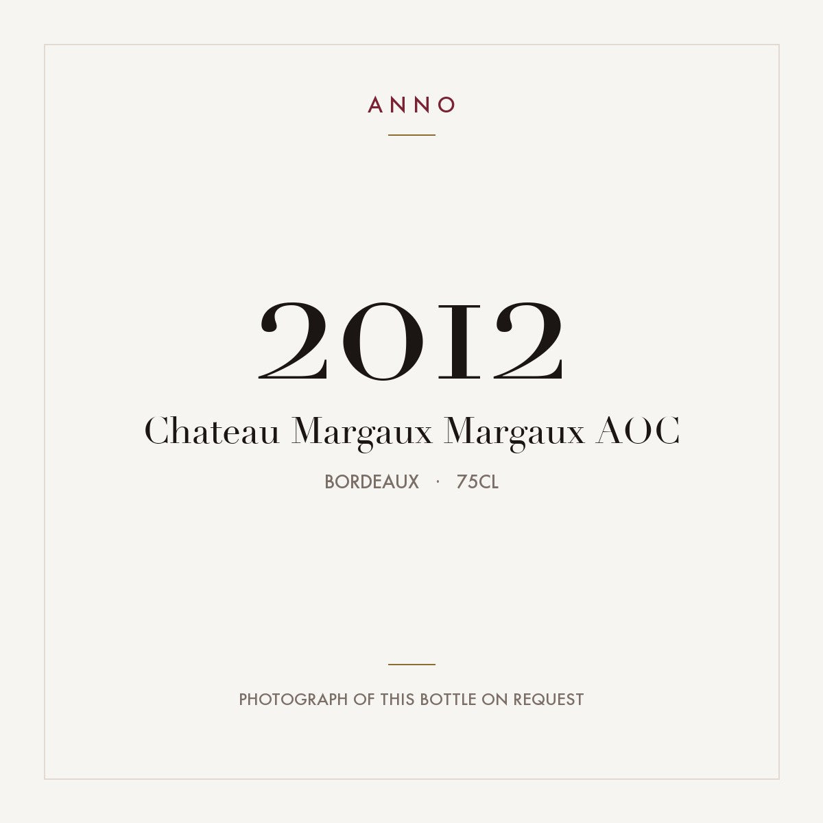 Chateau Margaux Margaux 2012 AOC 0,75l, Bordeaux — ANNO-jaargangkaart; foto van de echte fles op aanvraag