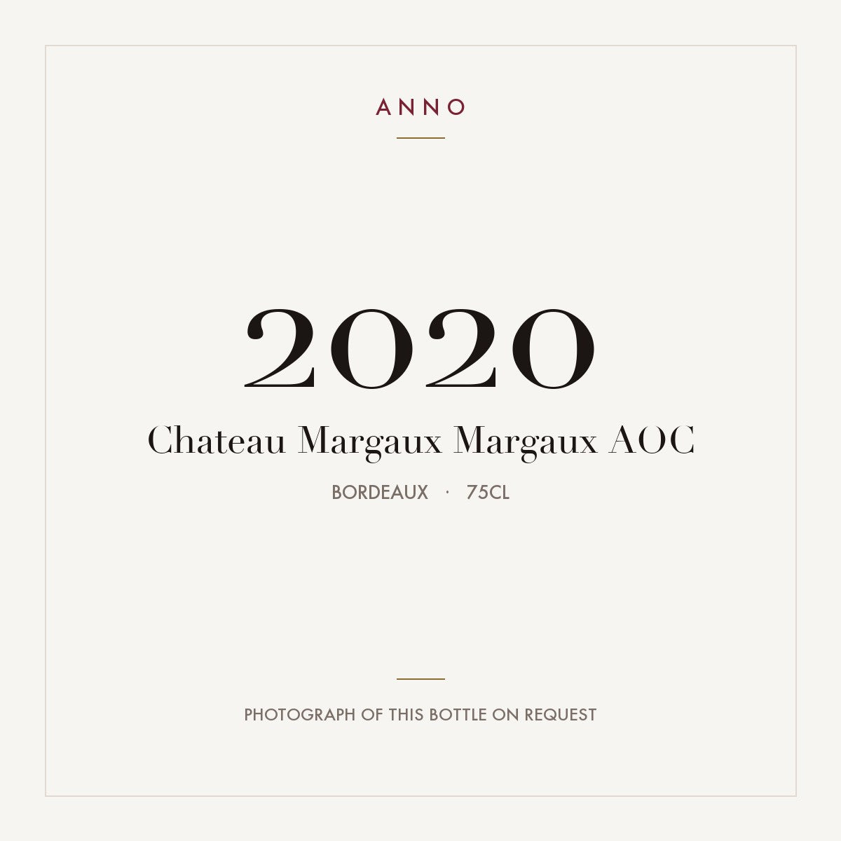 Chateau Margaux Margaux 2020 AOC 0,75l from Bordeaux — ANNO vintage card; photograph of the actual bottle available on request
