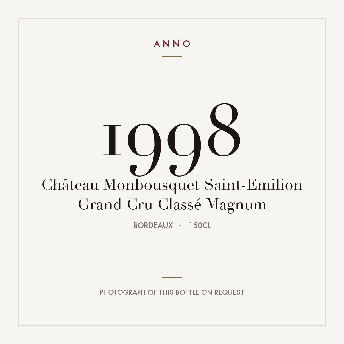 Chateau Monbousquet Saint-Emilion Grand Cru 1998 AOC 1,5l — ANNO vintage card; photograph of the actual bottle available on request