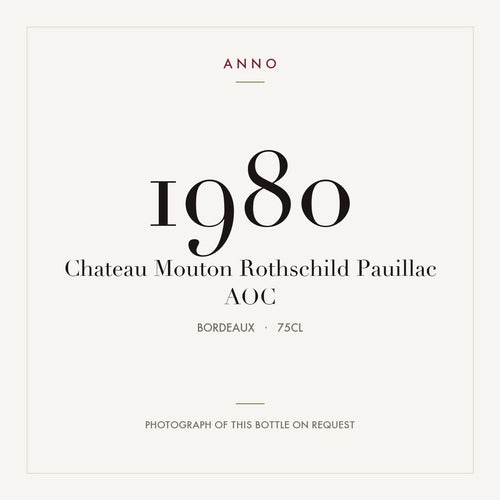 Chateau Mouton Rothschild Pauillac 1980 AOC 0,75l from Bordeaux — ANNO vintage card; photograph of the actual bottle available on request