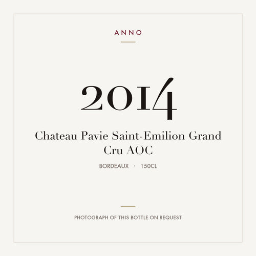 Chateau Pavie Saint-Emilion Grand Cru 2014 AOC 1,5l, Bordeaux — ANNO-Jahrgangskarte; Foto der tatsächlichen Flasche auf Anfrage