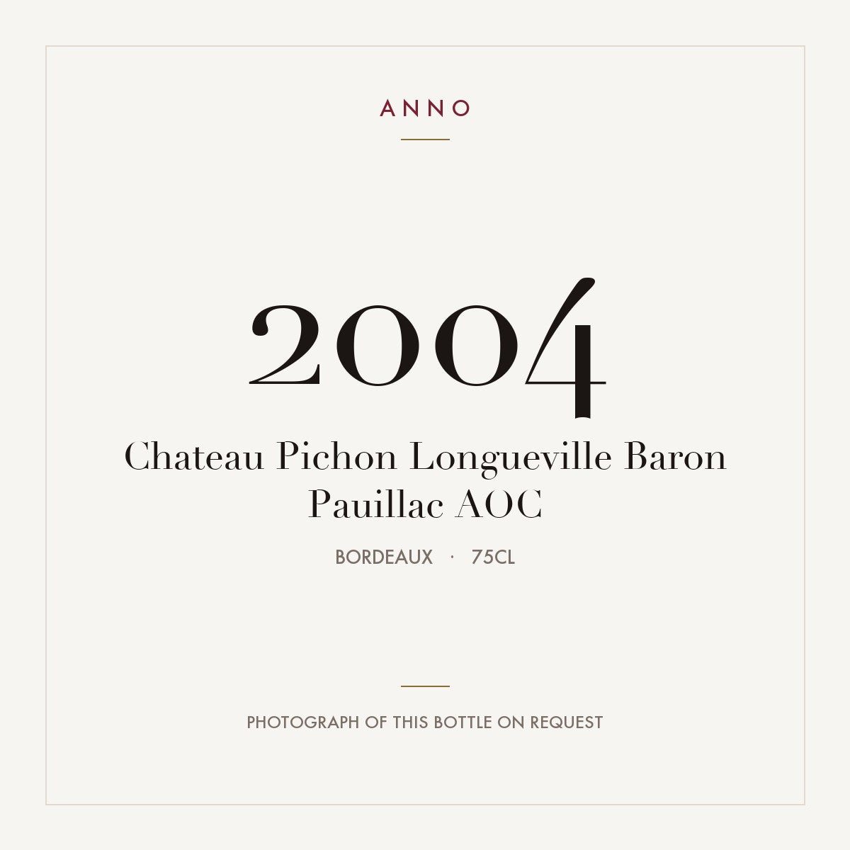 Chateau Pichon Longueville Baron Pauillac 2004 AOC 0,75l from Bordeaux — ANNO vintage card; photograph of the actual bottle available on request