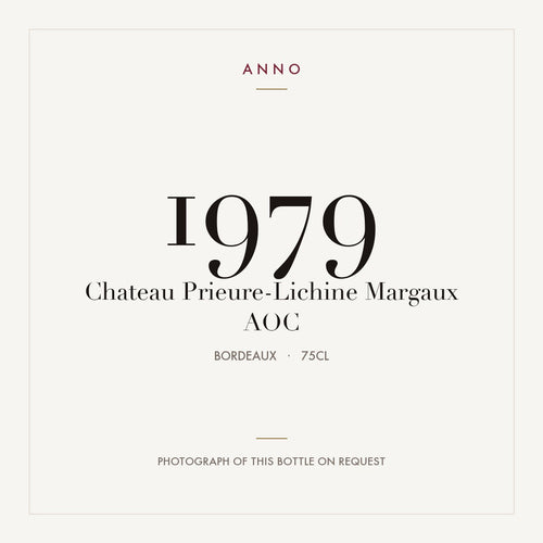 Chateau Prieure-Lichine Margaux 1979 AOC 0,75l from Bordeaux — ANNO vintage card; photograph of the actual bottle available on request